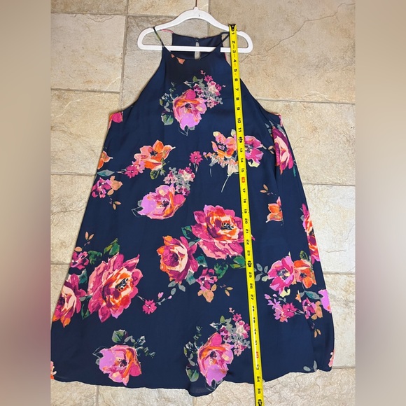 Everly Anthropologie Halter Dress M Navy Floral Fall Layering Boho Wedding Guest - Picture 6 of 10